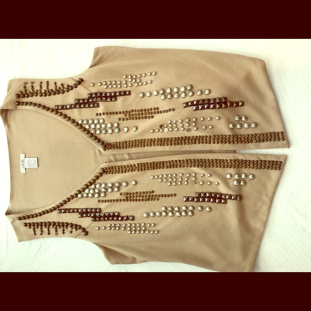 Cache tan bead embellished vest